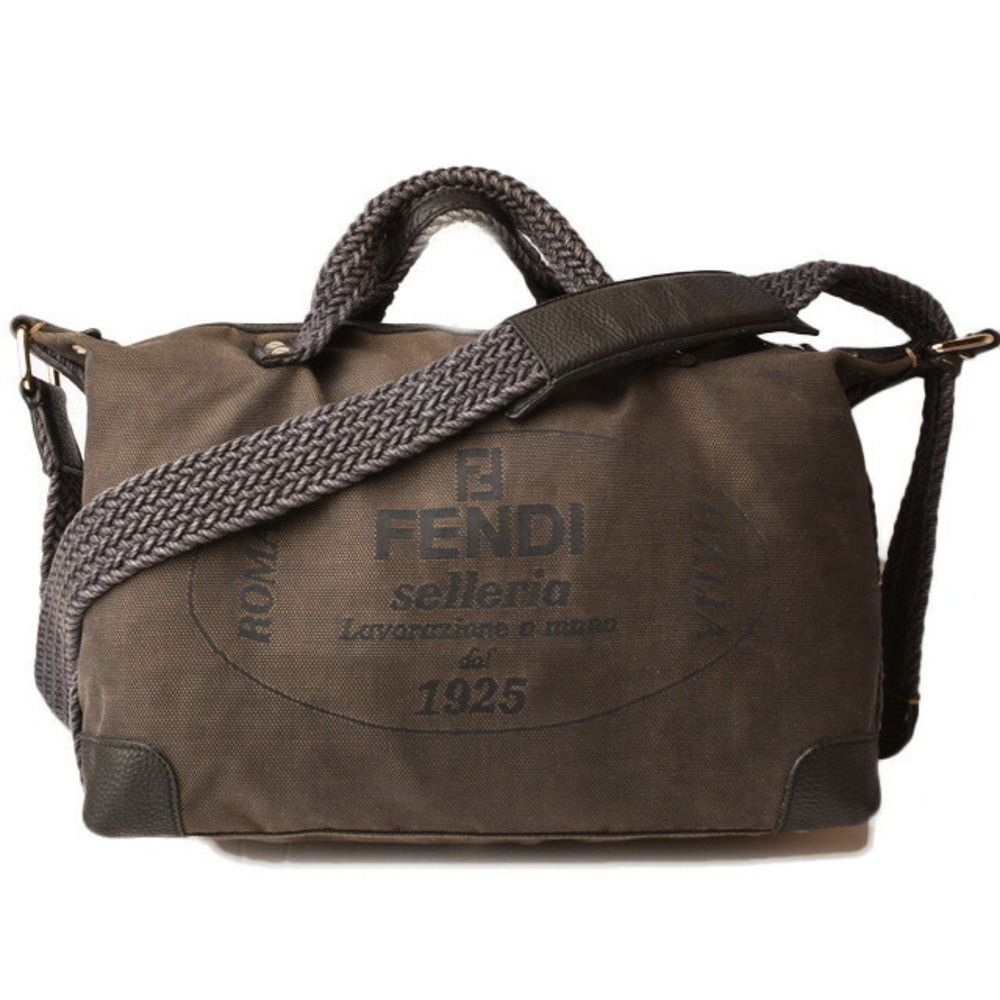 Fendi shoulder bag handbag gray canvas logo